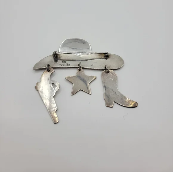 Vintage 925 Sterling Silver Taxco Mexico Large Western Cowboy Hat Pin Brooch - Picture 9 of 12